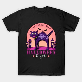 Halloween night, cartoon illustration of a roaring black cat T-Shirt